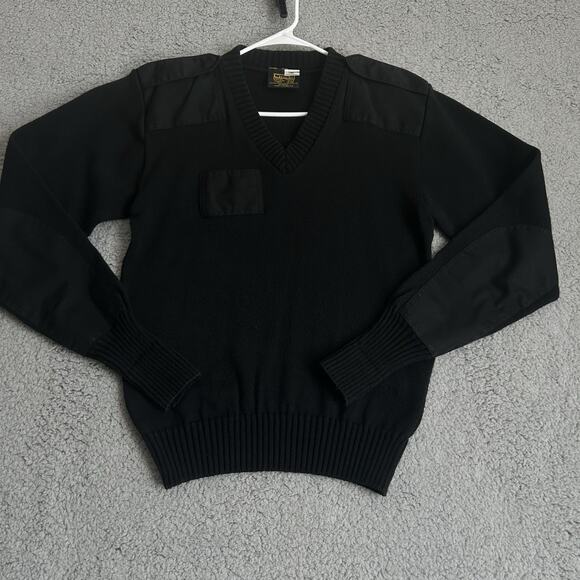 Citadel Other - Vtg Citadel Sweater Mens L Black AB-458 Military Elbow Shoulder Patches V Neck